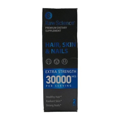 Raw Science Hair Nails & Skin Extra Strength 30000mcg Liquid Dietary Supplement