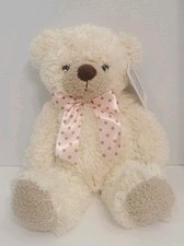 Animal Alley Cream Bear Plush Pink Pola Dot Ribbon Toys R Us Plush w Tag 18"