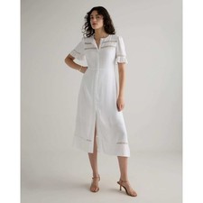 Quince Organic Crepe Lace Insert Midi Dress Ivory White XL NWT