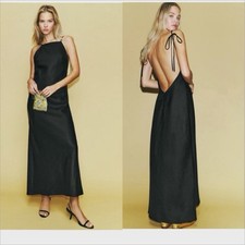 NWT Reformation Selia Halterneck Linen Maxi Dress Black Sz Small $250