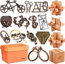 16 Pcs Metal Brain Teaser Puzzles Teaser 3D Steel Puzzle for Unlock Interlocking