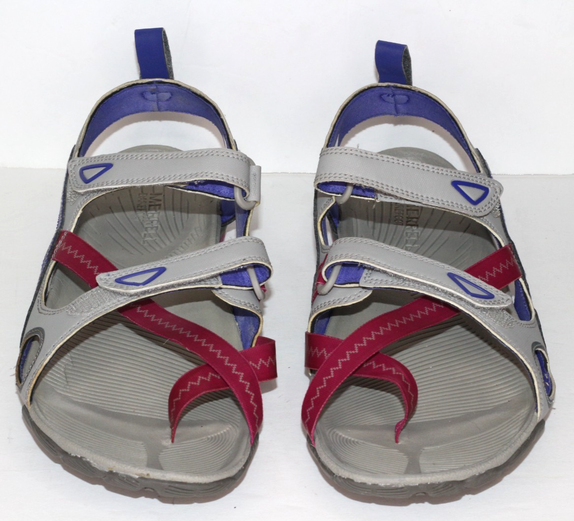 Merrell sandalo donna taglia 10 Hylidae avvolgente grigio viola suola Vibram leggero