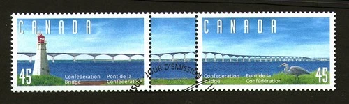 Used Canada #1646a confederation bridge se tenant W/ gutter tab between (C278)