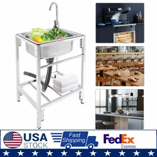 Stainless Steel Single Basin Kitchen Sink Simple Laundry Sink +Faucet & Stand