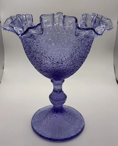 Fenton Purple Wisteria Tree of Life Ruffled Edge Glass Compote 6.75” Vintage