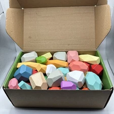 70 Wooden Balancing Stacking Stones Rocks Building Blocks Set Sorting Montessori