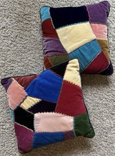 2 Vintage Velvet Crazy Quilt Patchwork Throw Pillows Removable Zip Up Boho