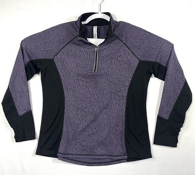 Ideology Women's Purple Marled 1/4 Zip Pullover Thumbholes Activewear Top Size L