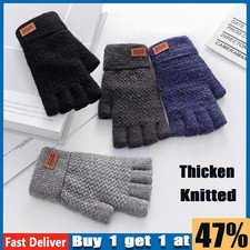 Woolly Thermal Fingerless Gloves Mens Womens Knitted Winter Half Finger Mittens