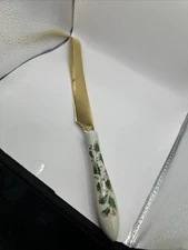 Vintage Stainless Steel Gold Serrated Edge 8” Knife Ceramic Berry Holiday Handle