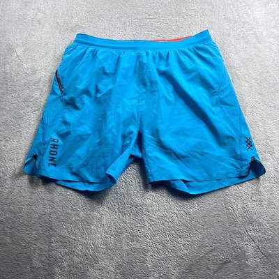 Rhone Swift Running Shorts Mens Medium Blue Orange 7 Inch Inseam Athletic Gym