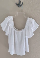 GRADE & GATHER Women's Size S Crop TOP Cotton Crinkle Raw Edge BOHO WHITE EUC