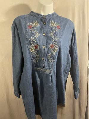 CST Sport Vintage Denim Button Up Tunic Top Sz 22 Women s Floral