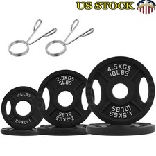 Classic Cast Iron Weight Plates Set 35lb Strength Training 2 Inch Olympic Size