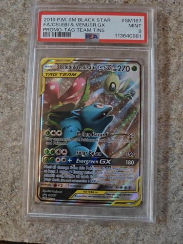 2019 POKEMON SM BLACK STAR PROMO #SM167 FULL ART/CELEBI & VENUSAUR GX PSA 9 OC