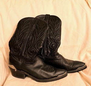Biltrite Men\'s Leather Cowboy Boots Black Size 12 D Comb Last Hush Heels Biltrite Black Leather Mens Western Cowboy Boot Pointed Toe  main image 4