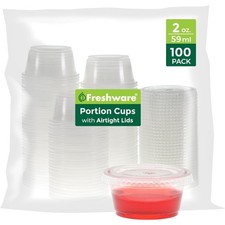 2 Oz Disposable Plastic Portion Cups with Lids 100 Sets Meal Prep Condiment