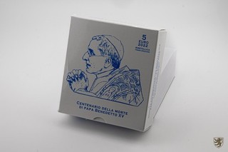 VATICANO 5 euro 2022 R 100. Anniversario della morte di Benedetto XV placca lucida in astuccio