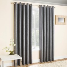 Vogue Eyelet Thermal Dim Out Curtains Noise Reducing Grey Silver 46x90