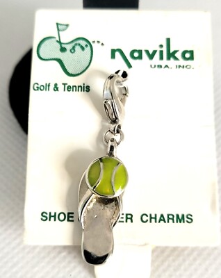 Vintage Navika USA Flipflop Shoe & Zipper Charm Yellow Tennis Ball Silver Tone