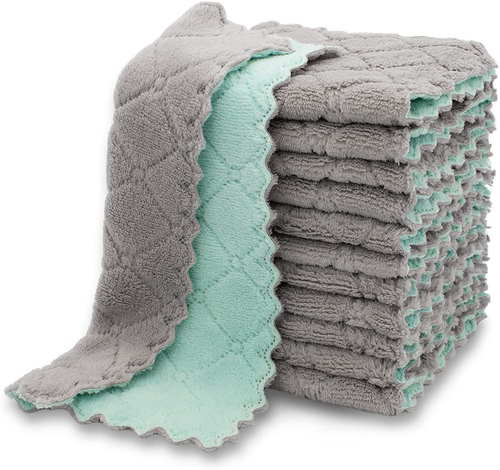 12 Pack Kitchen Cloth Dish Towels, Premium Dishcloths, Super Absorbent Coral Vel