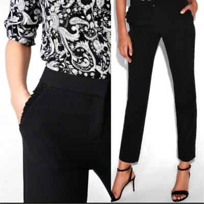 Express Columnist Black Ankle Mid Rise Ruffle Pockets Work Office Pants  Size