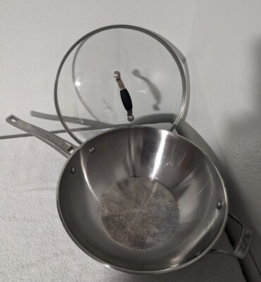 Cooking with Calphalon Stainless Steel 12  Wok Stir Frying Pan #155 w/ Glass Lid