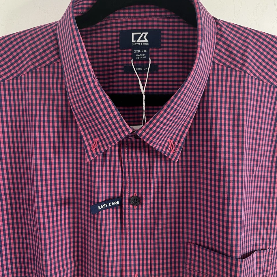 NWT Cutter & Buck Big Short Sleeve Anchor Gingham Button Up Shirt Embark Maroon - Image 4 of 4