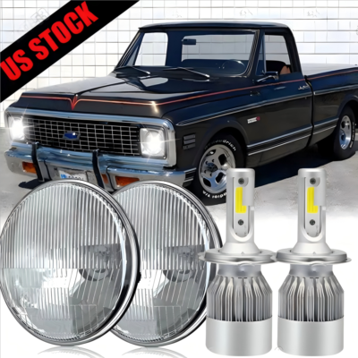 Fit 1967-1972 Chevy C10 Pair 7 inch LED Headlights Round DOT Approved Fit 1967-1972 Chevy C10 Pair 7 inch LED Headlights Round DOT Approved