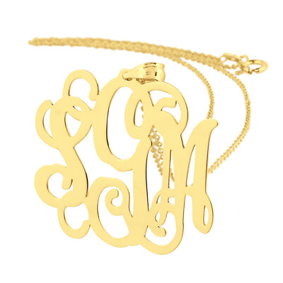 10k massives Gold personalisieren 3 Initialen Monogramm Anhänger 1,25 Zoll Brautjungfer Geschenk