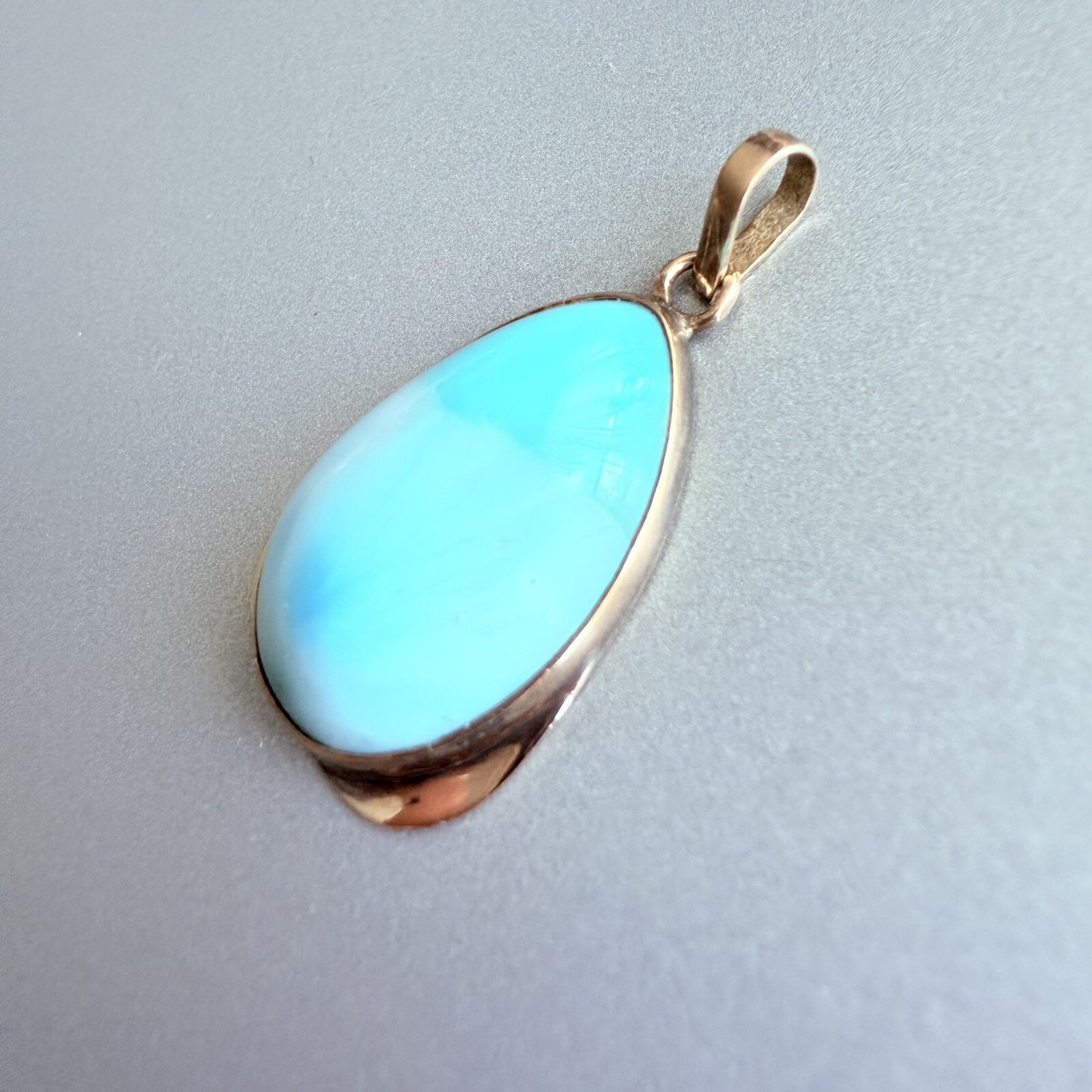 14K Solid Rose Gold Larimar Teardrop Large Pendan… - image 3