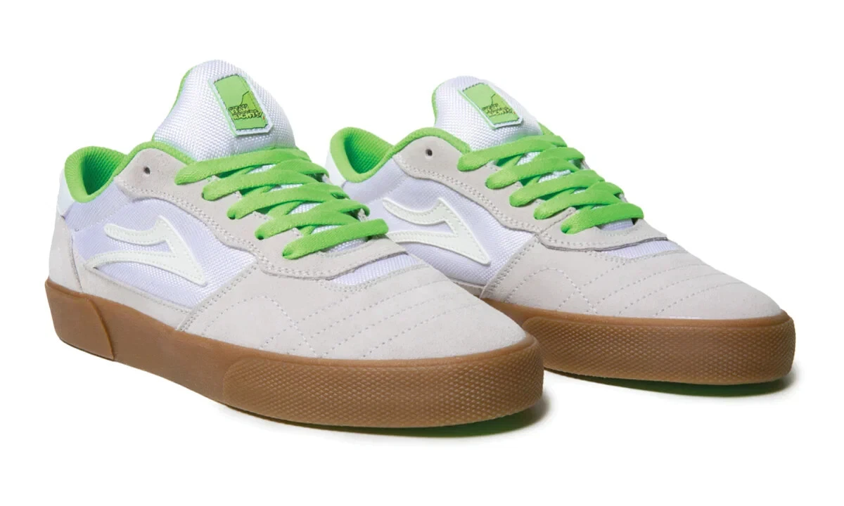 Lakai Skate Shoes. Lakai Cambridge SMU White UV Green Suede. Lakai x Girl