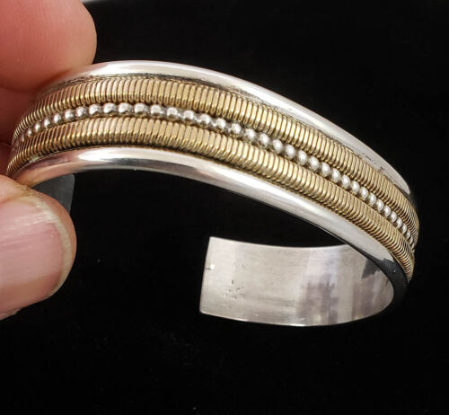 Brazalete Tahe Navajo de plata de ley relleno de oro de 12 quilates alambre trenzado para damas - Imagen 3 de 6