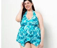 Kim Gravel x Swimsuits For All Hanky Halter Top Tahiti Tye Dye NEW size 12