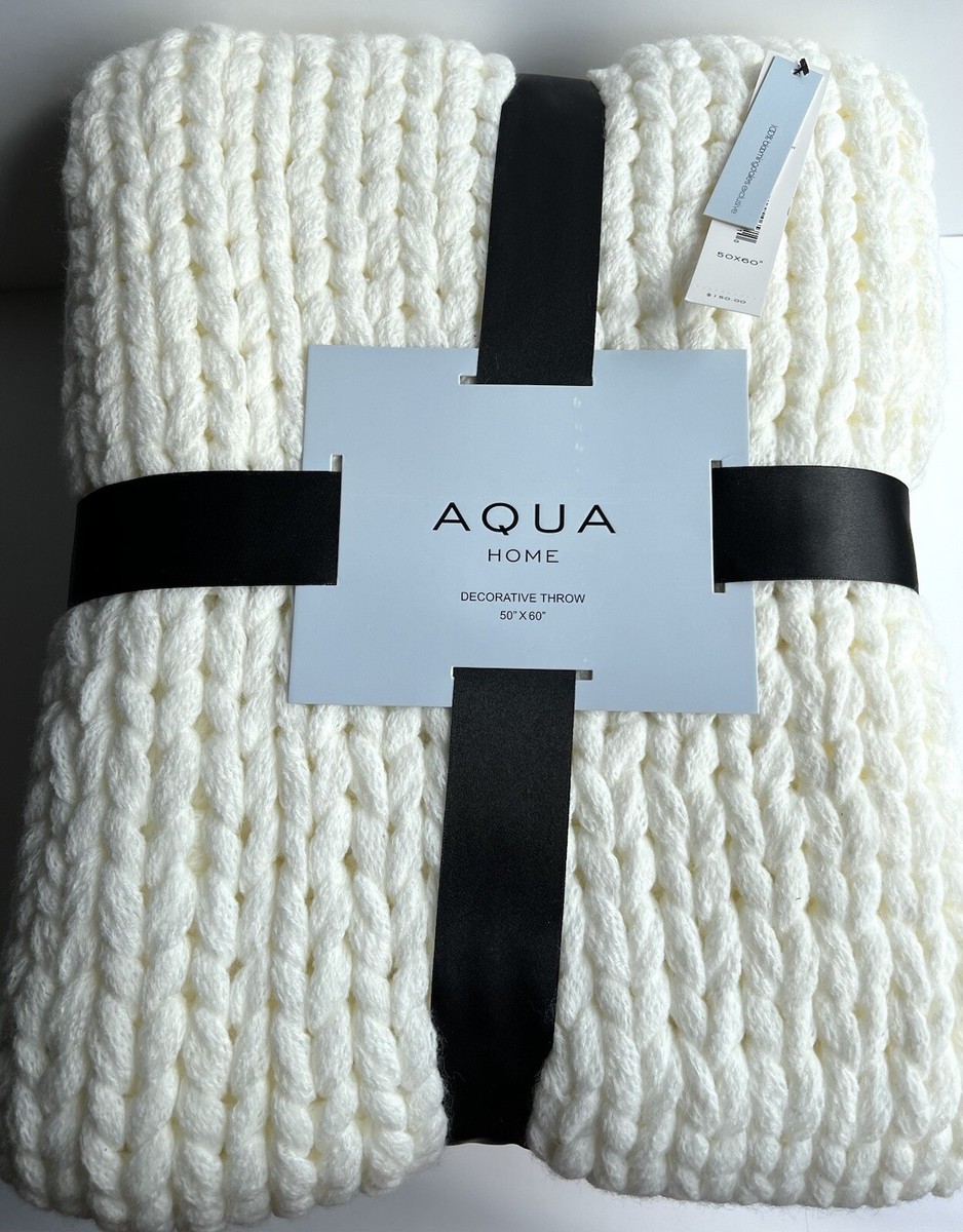 Aqua Home Chunky Knit Throw Blanket Warm Soft Acrylic Ivory 50