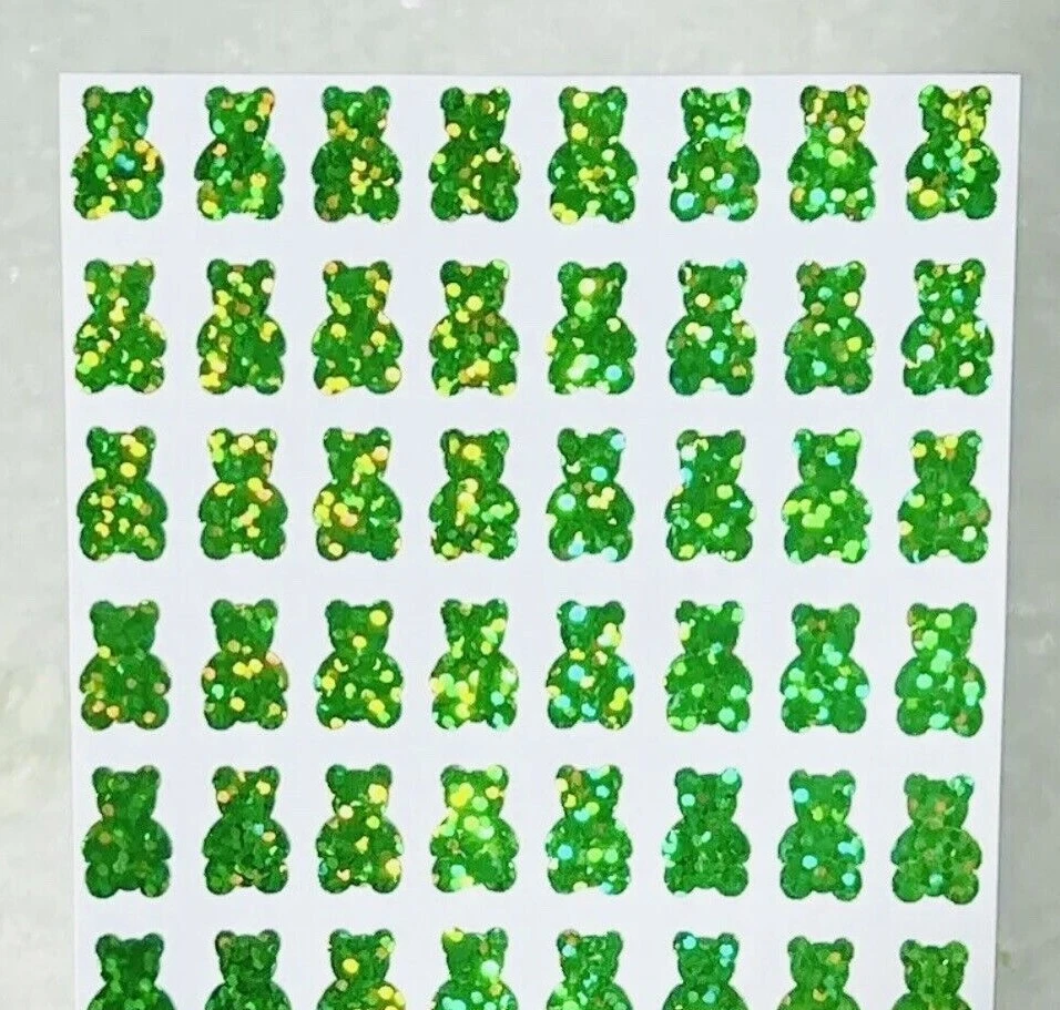 ¡Hoja de pegatinas holográficas de oso gomoso brillante! - 0,4 a 5 pulgadas Foto 4 de 4