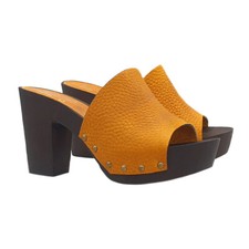 Sandali con tacco 9 in vera pelle Made in Italy - MY187 GIALLO