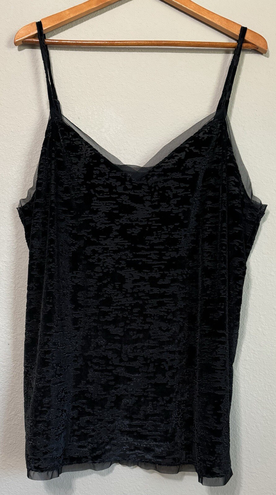 Whimsical Black Crushed Velvet Burnout Cami Tank Top for Women 2X
