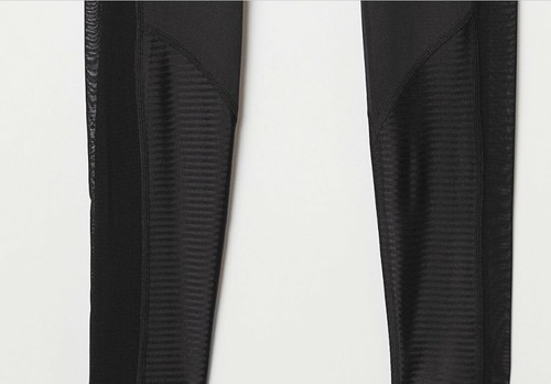 H&M Black Yoga Shaping Waist Sports Leggings Mesh Inserts NEW XL - Picture 3 of 9