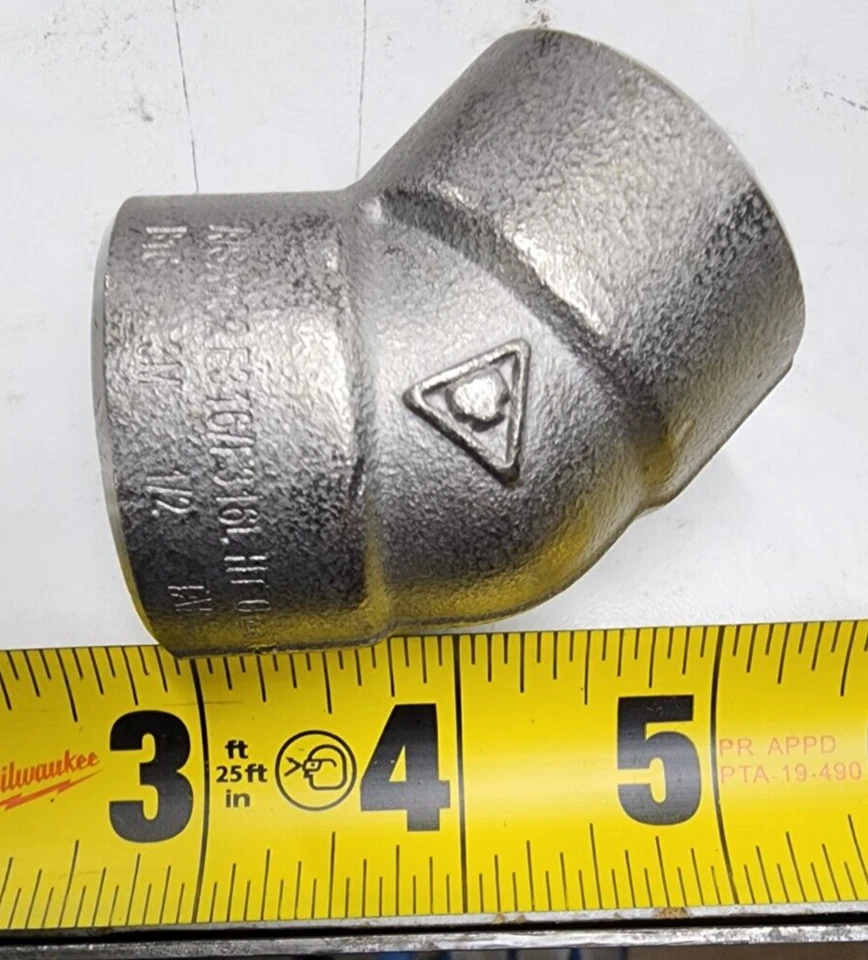 1/2" 45° Elbow 316/316L Stainless Steel Female NPT Threaded 2TY95 Class 3000 NeW - Image 2 of 2