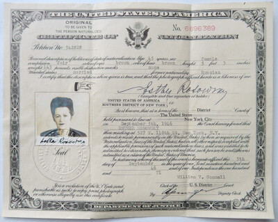 RUSSIAN REFUGEE CERTIFICATE OF NATURALIZATION IMMIGRANT TO USA POST WW2 ...