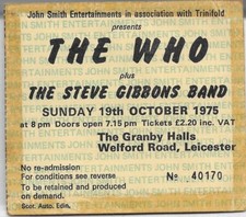 The Who Ticket Stub for Sunday 19 October 1975 - Granby Halls Leicester UK