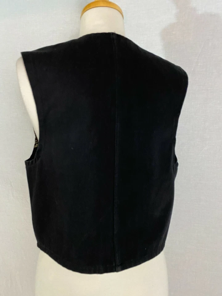 Chaleco Top Azul Cuerpo Años 80 De Colección Abierto Negro Gris Adornado Joyas Imitadas Discoteca S/M EE. UU. Foto 3 de 4