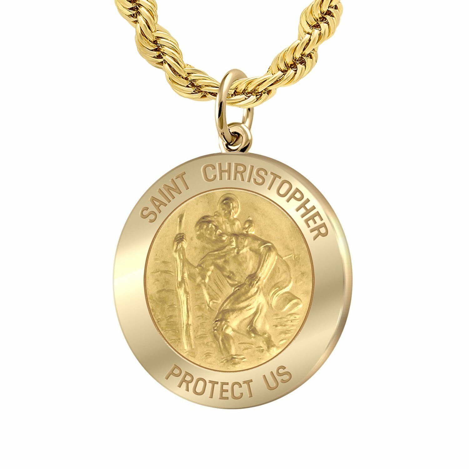 Men's 1.0in 14k Yellow Gold Saint Christopher Medal Pendant Necklace, 20