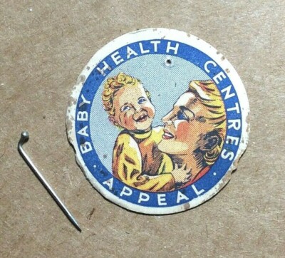 BABY HEALTH CENTRES APPEAL cardboard pin badge - Mother & Child