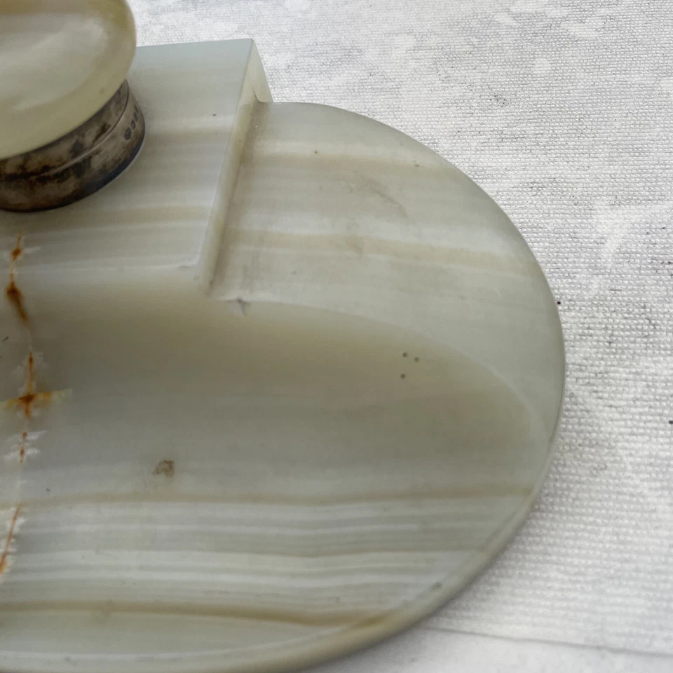 "Antiguo pozo de tinta de plata de ley y ónix con sello inglés - 8,5"" x 5,5"" x 3,25""" Foto 4 de 4