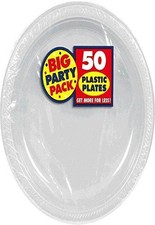 Silver Round Disposable Plastic Plates - 7" Pack Of 50  Sturdy Dinnerware For