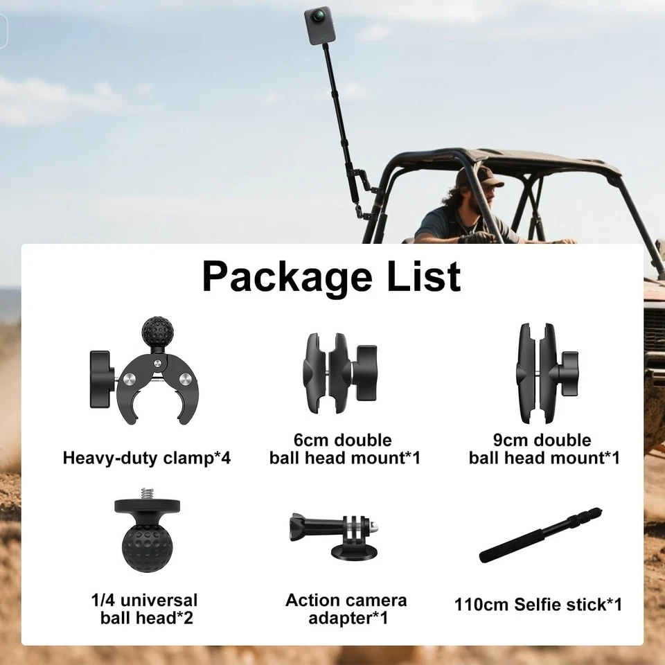 OSMO 360 Moto Camera Mount Kit w/ 43" Selfie Stick for Insta360 GoPro DJI - Image 2 of 4