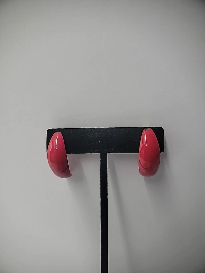 Pendientes Vintage Clip Tono Dorado En Medio Aro Rosa Caliente Años 80 Joyería Disfraz Foto 2 de 4