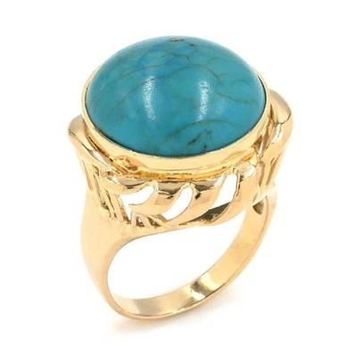 10ct Natürlicher Türkis Ring Rund Cabochon 18K Gelbgold K18 Größe 6.5 - Bild 1 von 4